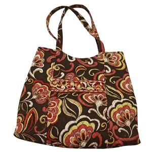 Vera Bradley Pucini Curvy XL Tote Bag Brown, Red, Yellow, White Retired Pattern